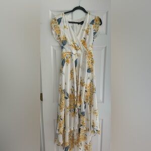 Lulus French Countryside White and Yellow Floral Print High-Low Dress